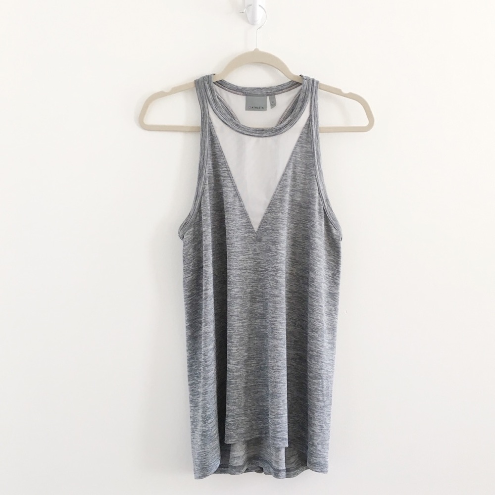 Athleta Utopia Mesh Cutout Halter Gray Tank